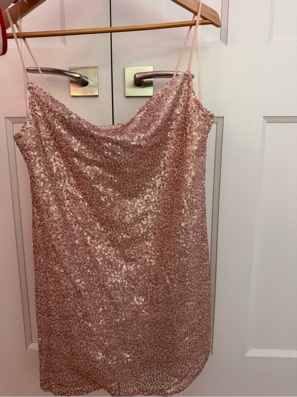 Sequin Cowl Slip Dress in Rose Gold